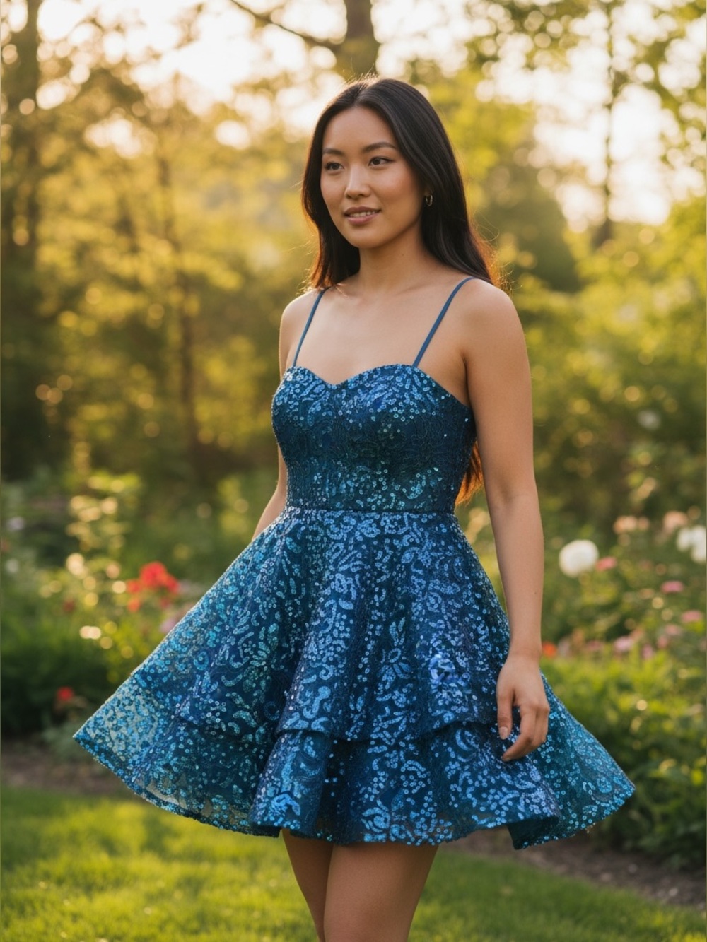 Emerald Sundae Teal Lace Sparkle Prom Dress